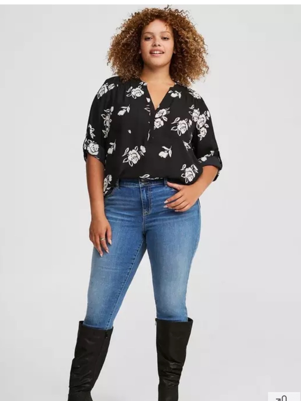 Torrid Harper 3/4 Sleeve Pullover Blouse Brushed Roses Floral Black 1X